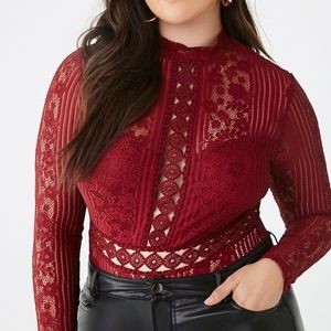 NWT F21 Dark Red Crochet Bodysuit
